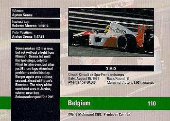 1992 Grid Formula 1 #110 Belgian GP Back
