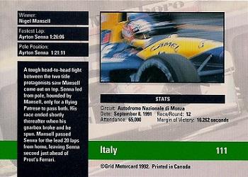 1992 Grid Formula 1 #111 Italian GP Back