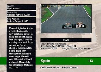 1992 Grid Formula 1 #113 Spanish GP Back
