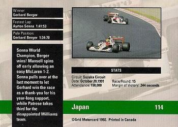 1992 Grid Formula 1 #114 Japanese GP Back