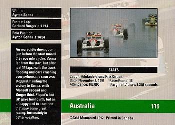 1992 Grid Formula 1 #115 Australian GP Back