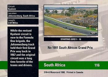 1992 Grid Formula 1 #116 South Africa Track Back