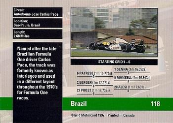1992 Grid Formula 1 #118 Brazil Track Back