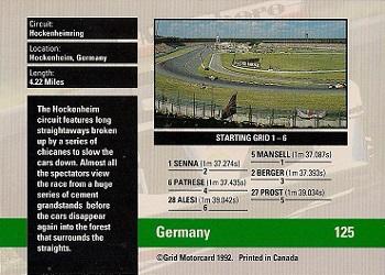 1992 Grid Formula 1 #125 Germany Track Back