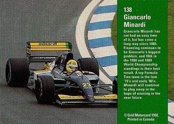 1992 Grid Formula 1 #138 Giancarlo Minardi Back