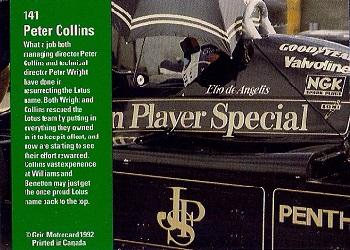 1992 Grid Formula 1 #141 Peter Collins Back