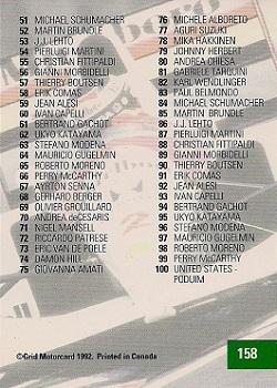 1992 Grid Formula 1 #158 Checklist 1-100 Back