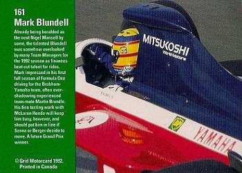1992 Grid Formula 1 #161 Mark Blundell Back