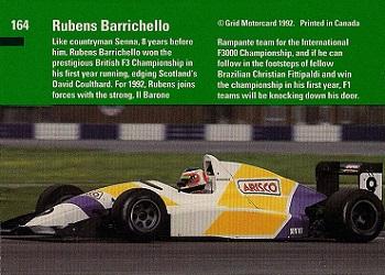 1992 Grid Formula 1 #164 Rubens Barrichello Back