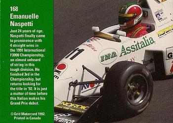 1992 Grid Formula 1 #168 Emanuelle Naspetti Back