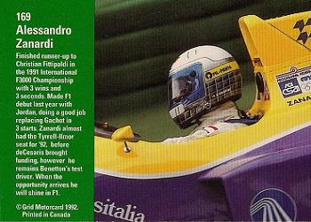 1992 Grid Formula 1 #169 Alex Zanardi Back