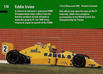 1992 Grid Formula 1 #170 Eddie Irvine Back