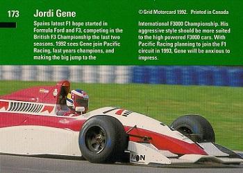 1992 Grid Formula 1 #173 Jordi Gene Back