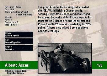 1992 Grid Formula 1 #178 1952/Alberto Ascari Back