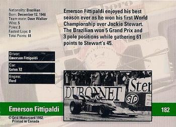 1992 Grid Formula 1 #182 1972/Emerson Fittipaldi Back