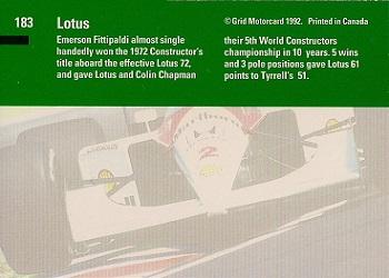 1992 Grid Formula 1 #183 1972/Lotus Back