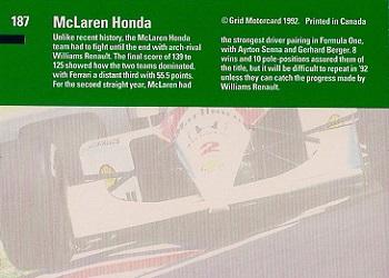 1992 Grid Formula 1 #187 1991/McLaren Honda Back