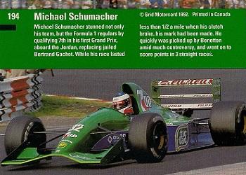 1992 Grid Formula 1 #194 Aug 25, 1991/Schumacher/Spa Back