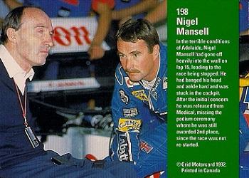 1992 Grid Formula 1 #198 November 3, 1991/Mansell/Adelaide Back