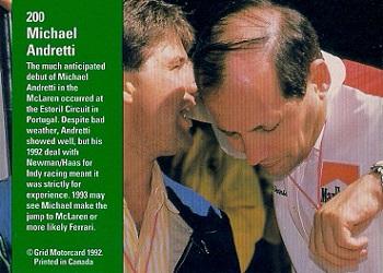 1992 Grid Formula 1 #200 Michael Andretti Test/Estoril Back