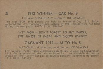 1960 Parkhurst Hawes Wax Indianapolis Speedway Winners (V338-2) #2 Joe Dawson Back