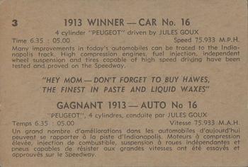 1960 Parkhurst Hawes Wax Indianapolis Speedway Winners (V338-2) #3 Jules Goux Back