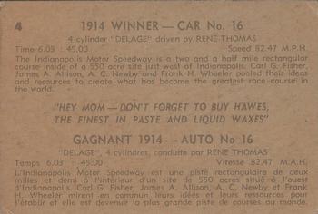 1960 Parkhurst Hawes Wax Indianapolis Speedway Winners (V338-2) #4 Rene Thomas Back