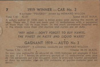 1960 Parkhurst Hawes Wax Indianapolis Speedway Winners (V338-2) #7 Howard Wilcox Back