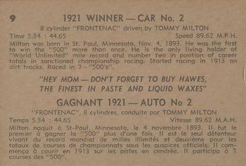 1960 Parkhurst Hawes Wax Indianapolis Speedway Winners (V338-2) #9 Tommy Milton Back