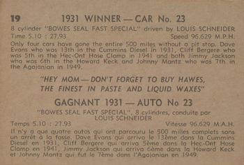 1960 Parkhurst Hawes Wax Indianapolis Speedway Winners (V338-2) #19 Louis Schneider Back
