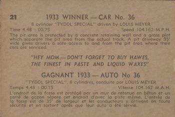 1960 Parkhurst Hawes Wax Indianapolis Speedway Winners (V338-2) #21 Louis Meyer Back