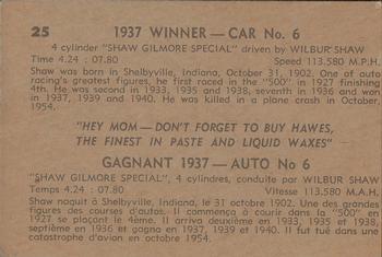 1960 Parkhurst Hawes Wax Indianapolis Speedway Winners (V338-2) #25 Wilbur Shaw Back