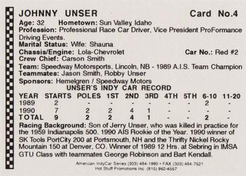 1991 Langenberg Hot Stuff American IndyCar Series #4 Johnny Unser Back