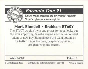 1992 Limited Appeal Formula One 91 #5 Mark Blundell Back