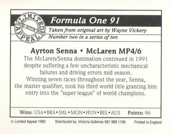 1992 Limited Appeal Formula One 91 #2 Ayrton Senna Back