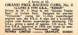 1962 Petpro Limited Grand Prix Racing Cars #3 W.F. Moss Back