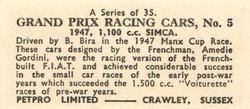 1962 Petpro Limited Grand Prix Racing Cars #5 B. Bira Back