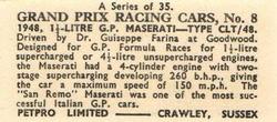 1962 Petpro Limited Grand Prix Racing Cars #8 Guiseppe Farina Back