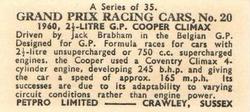 1962 Petpro Limited Grand Prix Racing Cars #20 Jack Brabham Back