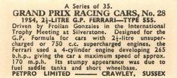 1962 Petpro Limited Grand Prix Racing Cars #28 Froilan Gonzalez Back