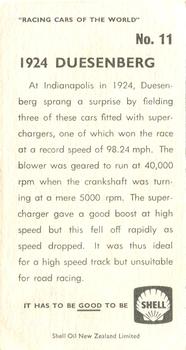 1970 Shell Racing Cars of the World #11 1924 Duesenberg Back