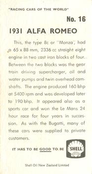 1970 Shell Racing Cars of the World #16 1931 Alfa Romeo Back