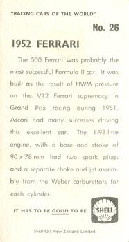 1970 Shell Racing Cars of the World #26 1952 Ferrari Back
