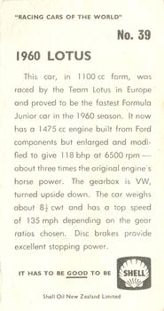 1970 Shell Racing Cars of the World #39 1960 Lotus Back