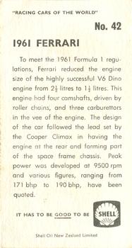 1970 Shell Racing Cars of the World #42 1961 Ferrari Back