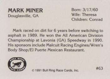 1991 Bull Ring #63 Mark Miner Back