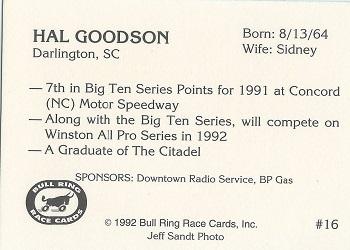 1992 Bull Ring #16 Hal Goodson Back