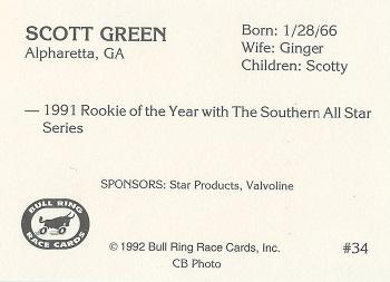 1992 Bull Ring #34 Scott Green Back
