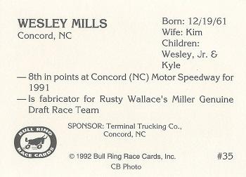 1992 Bull Ring #35 Wesley Mills Back