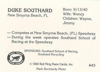 1992 Bull Ring #45 Duke Southard Back